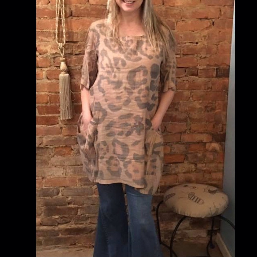 Origami Leopard Tunic Dress Brown Black L/XL